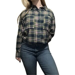 SO Oversized Plaid Button-Up Shirt in Green and Purple